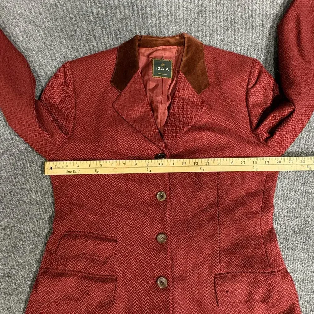 Isaia Blazer Mens IT 48 Red Cashmere Tweed Velvet Collar Sport Coat Made Italy